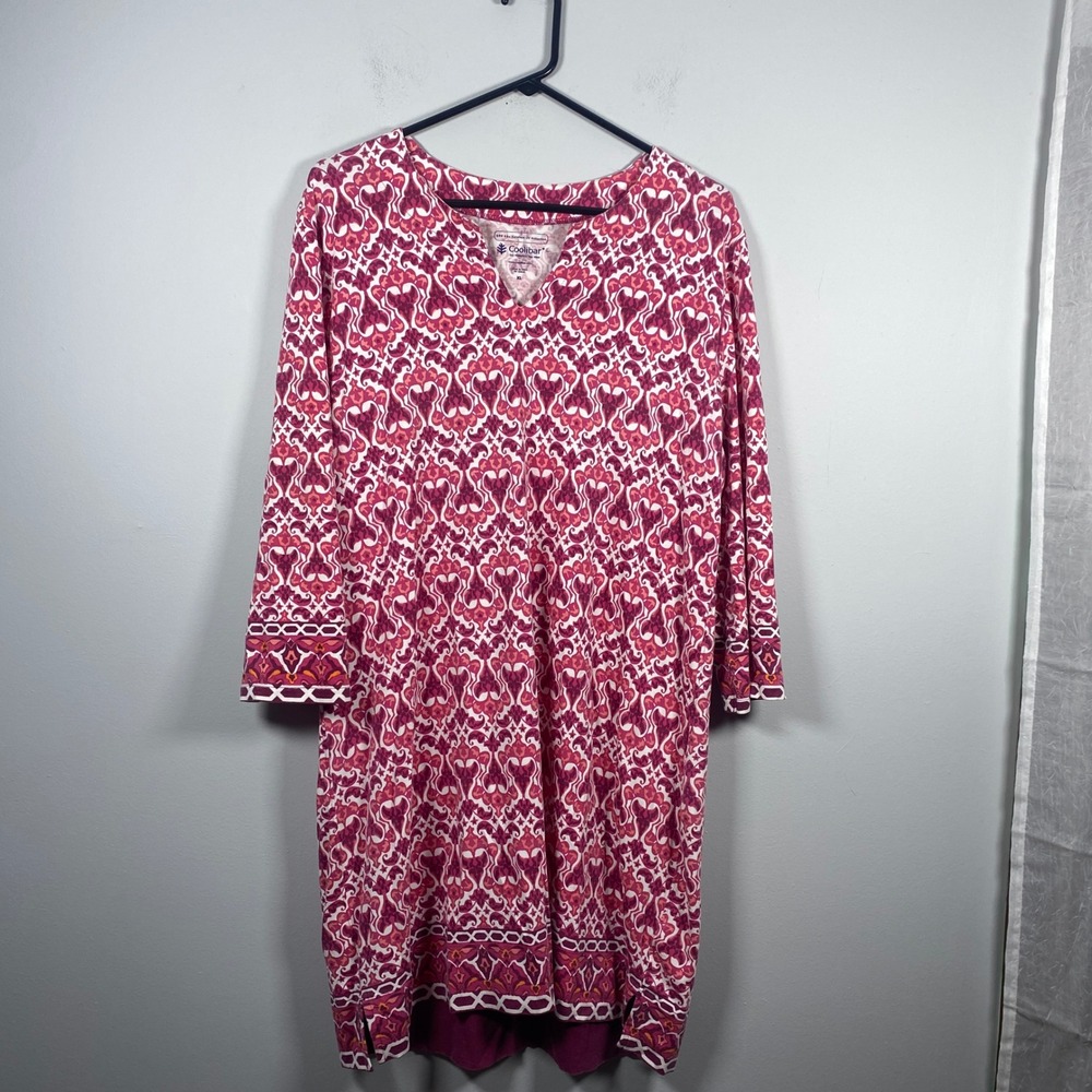 Coolibar Oceanside Tunic Dress Women's XL Pink Orange UPF 50+ Resortwear Cruise
